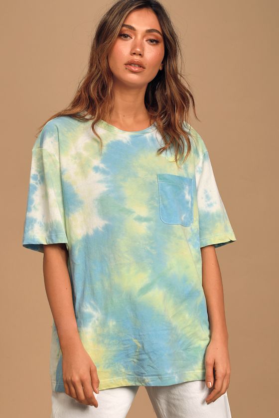Seize the Daydream Blue and Neon Green Tie-Dye Oversized Tee 5