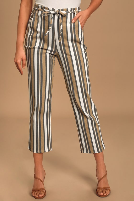 Cute Khaki Multi Striped Pants Cropped Denim HighRise Pants Lulus