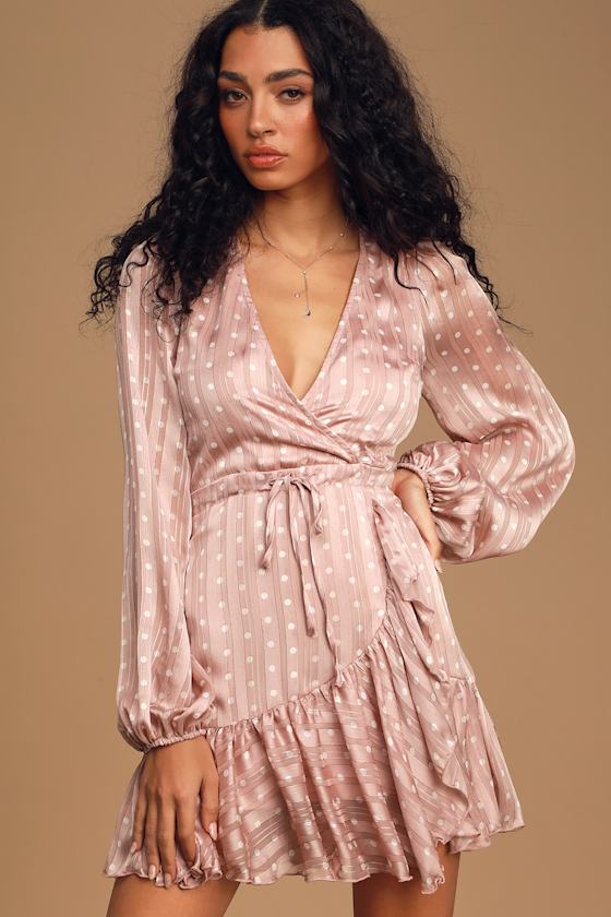 Spotlight Moment Light Pink Polka Dot Long Sleeve Ruffled Dress 3