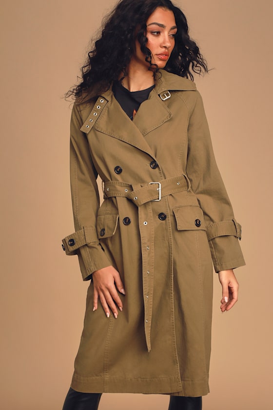 Double Breasted Olive Green Trench Coat 2