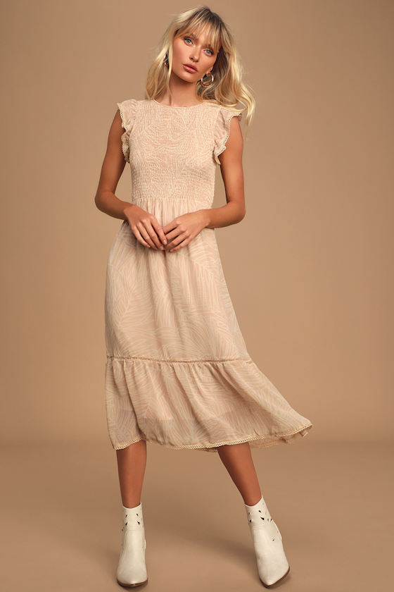 Pick Me Tan and White Print Midi Dress 2