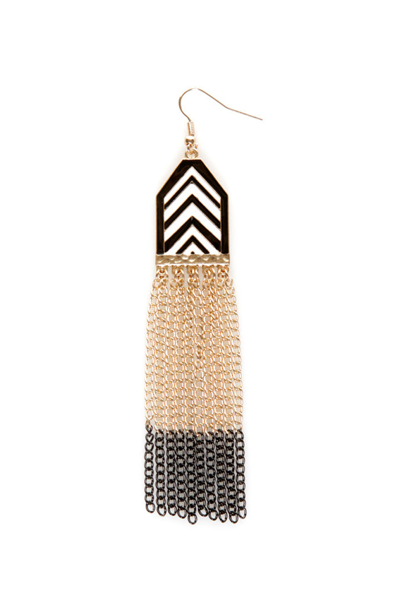 Chevron-way Ready Black and White Dangle Earrings