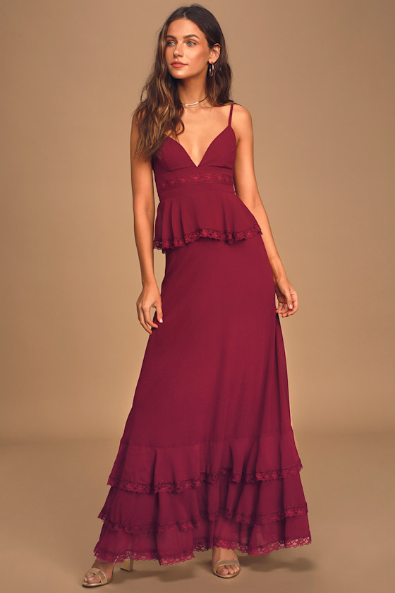 Pretty Wine Red Dress Tiered Maxi Dress Maxi Dress Lulus