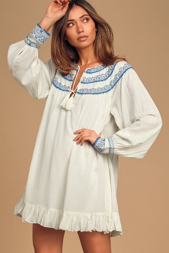 Erin Ivory Embroidered Long Sleeve Mini Dress 3