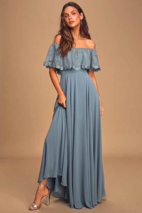 grey off the shoulder maxi dress