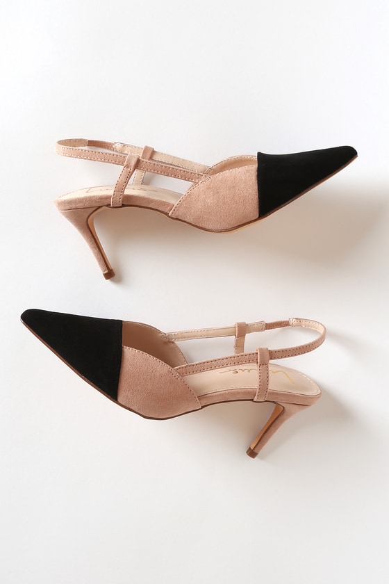 beige and black slingback