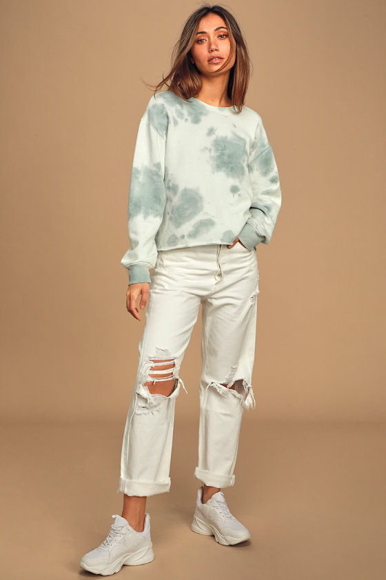 Here To Chill Teal Tie-Dye Cropped Sweatshirt 2