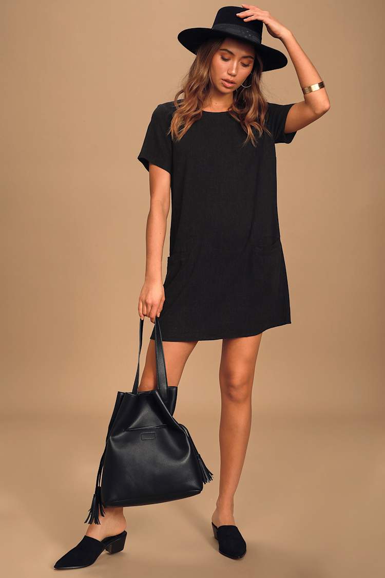 Cute Black Dress - Short Sleeve Mini Dress - Black Shift Dress - Lulus