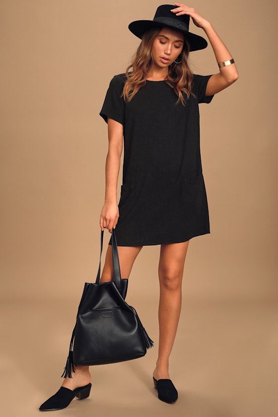 Simply Classic Black Short Sleeve Shift Dress 2