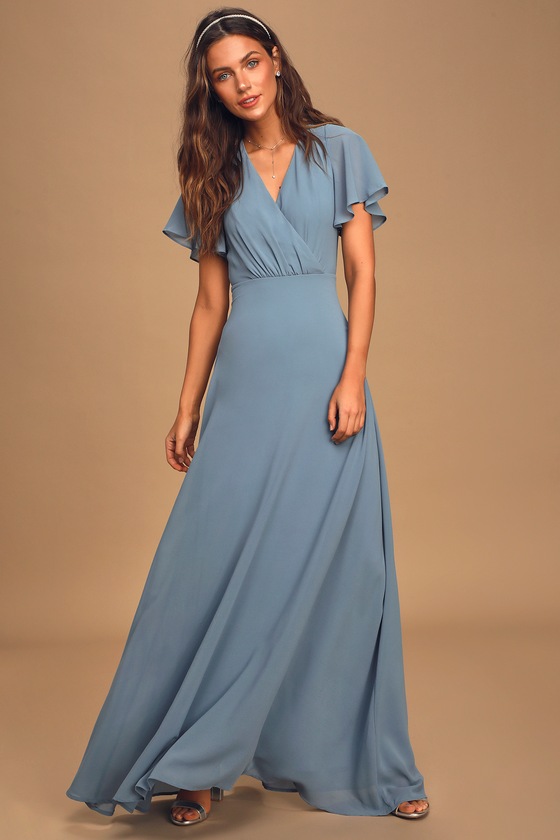 Slate Blue Dress - Short Sleeve Maxi Dress - Backless Dress - Lulus