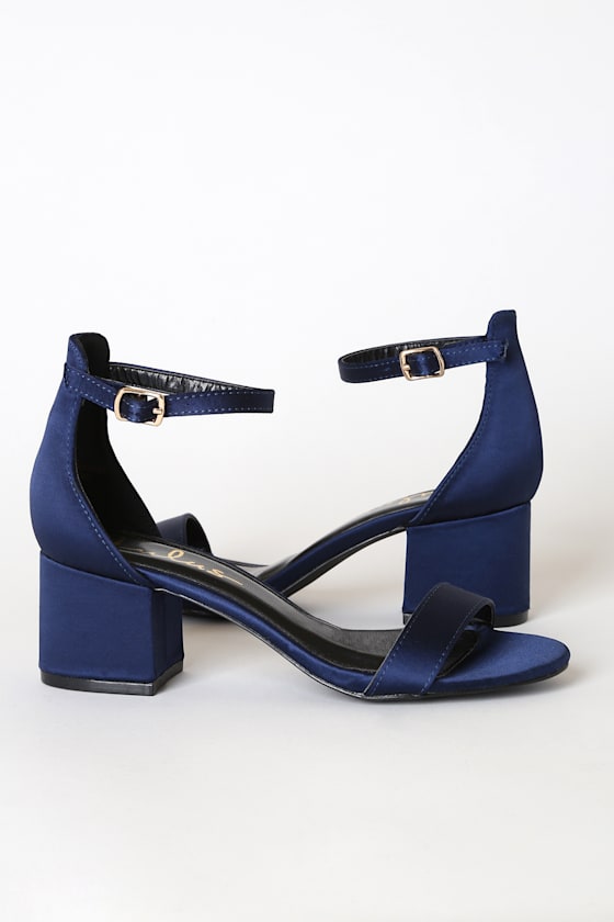 Harper Navy Blue Satin Ankle Strap Heels 1