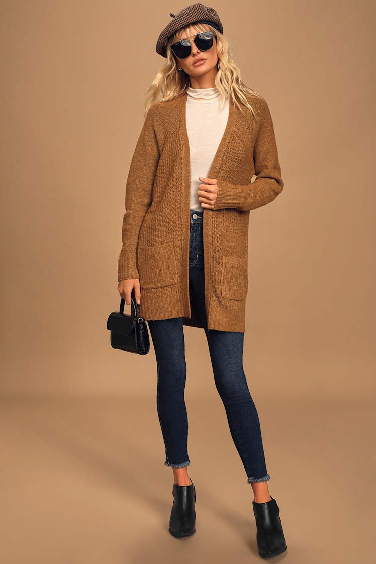 brown sweater coat