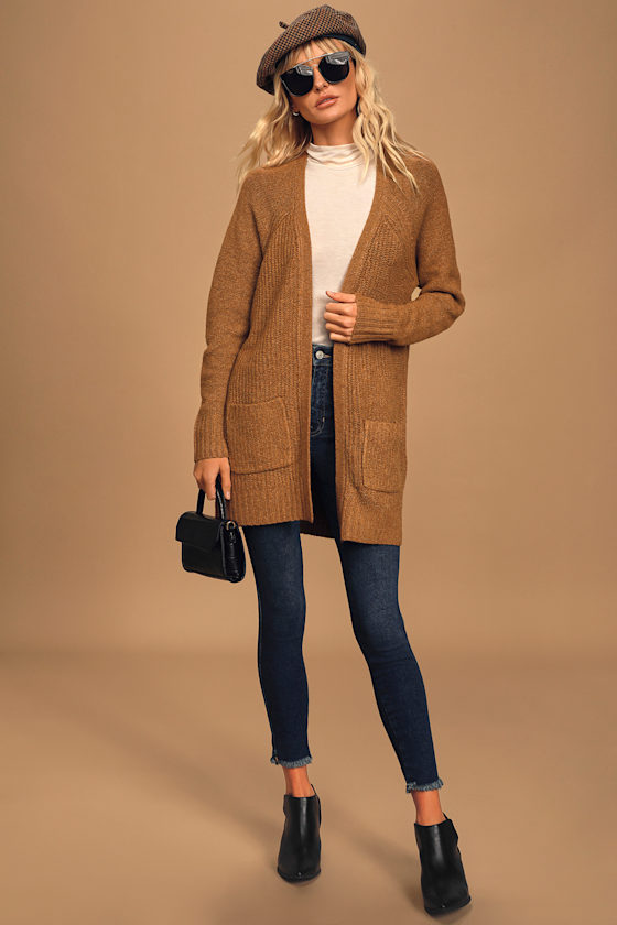 Olive & Oak Brown Sweater Long Sweater Cardigan Sweater Lulus