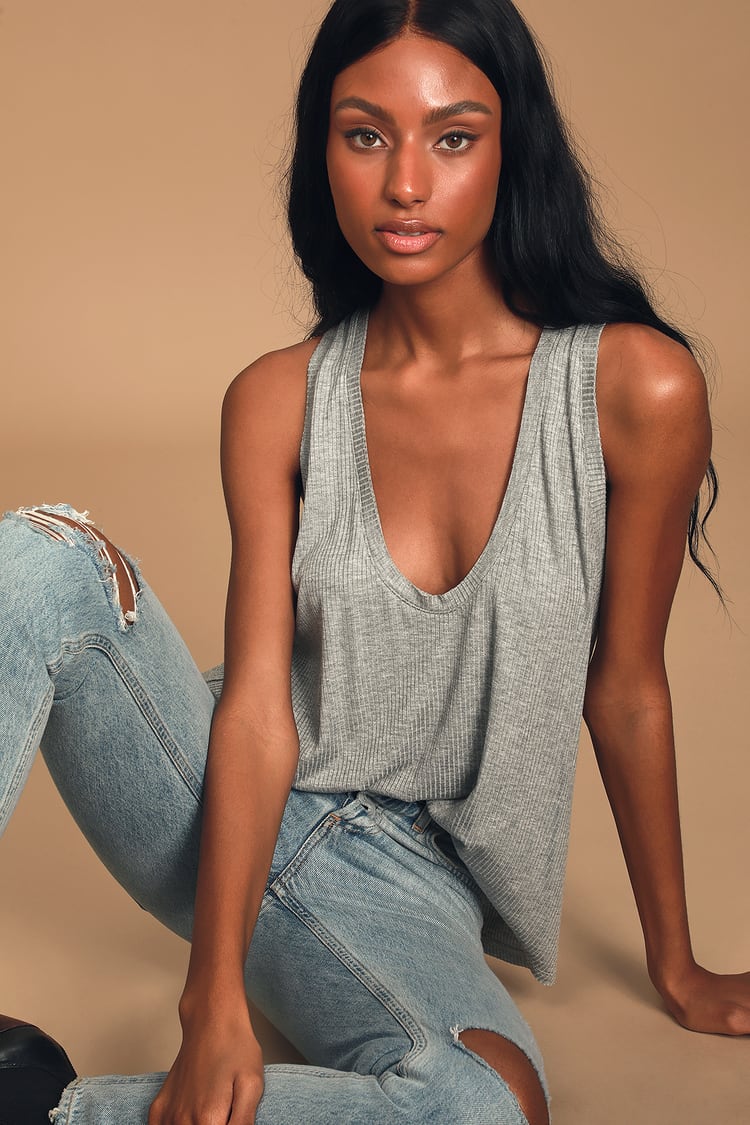 Natural State Heather Grey Ribbed Tank Top