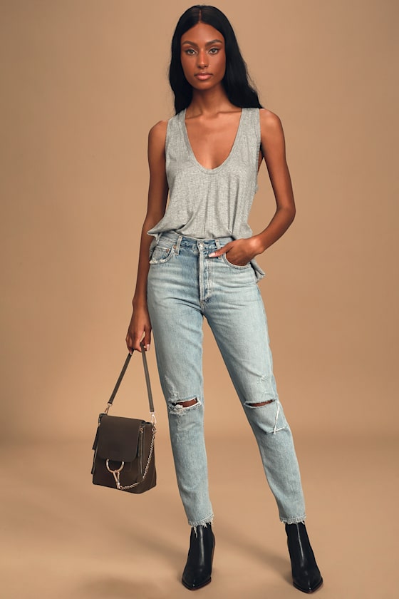 Natural State Heather Grey Ribbed Tank Top 1