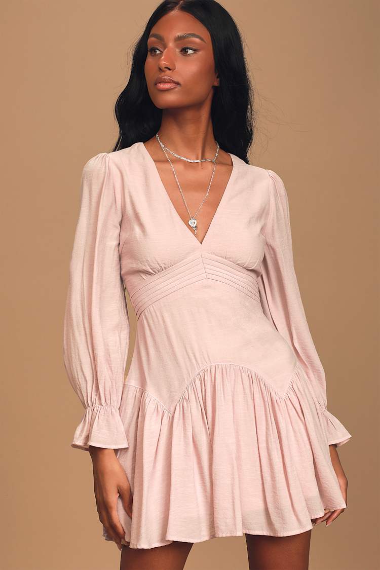 Lovely Mauve Dress - Long Sleeve Dress - Ruffled Mini Dress - Lulus Lovely Mauve Dress - Long Sleeve Dress - Ruffled Mini Dress - Lulus