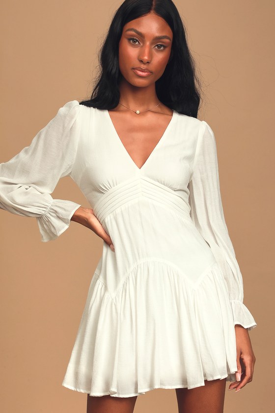 Lovely White Dress - Long Sleeve Dress ...