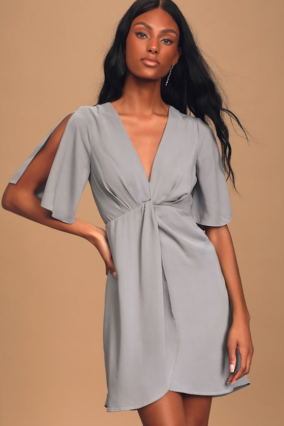 With This Kiss Slate Blue Flutter Sleeve Mini Dress 3