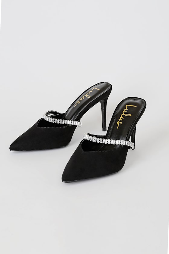 Frankee Black Pointed-Toe Rhinestone Mules 4