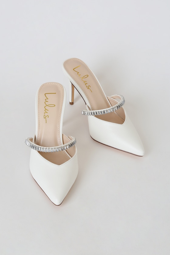 pointed leather rhinestone mules
