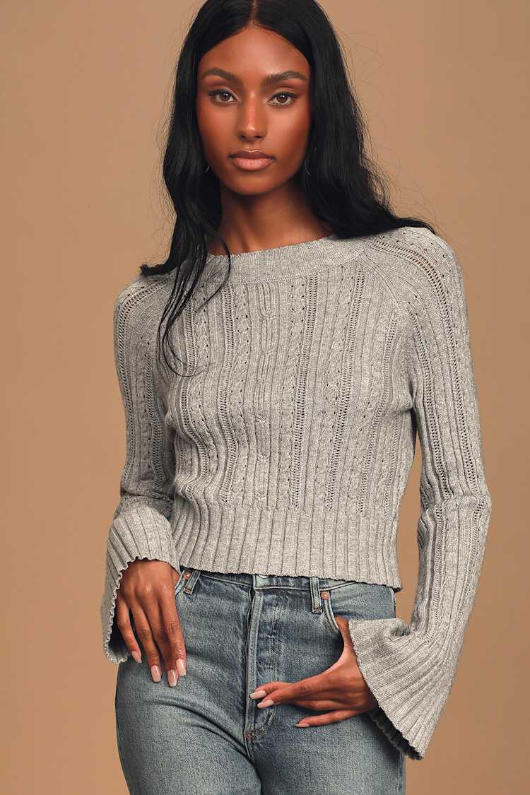 Grey Cable Knit Sweater atelieryuwa.ciao.jp