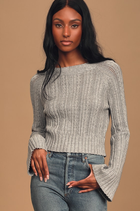 Cute Heather Grey Sweater - Cable Knit Sweater - Pullover Sweater - Lulus