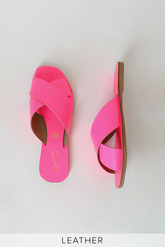 neon slide sandals