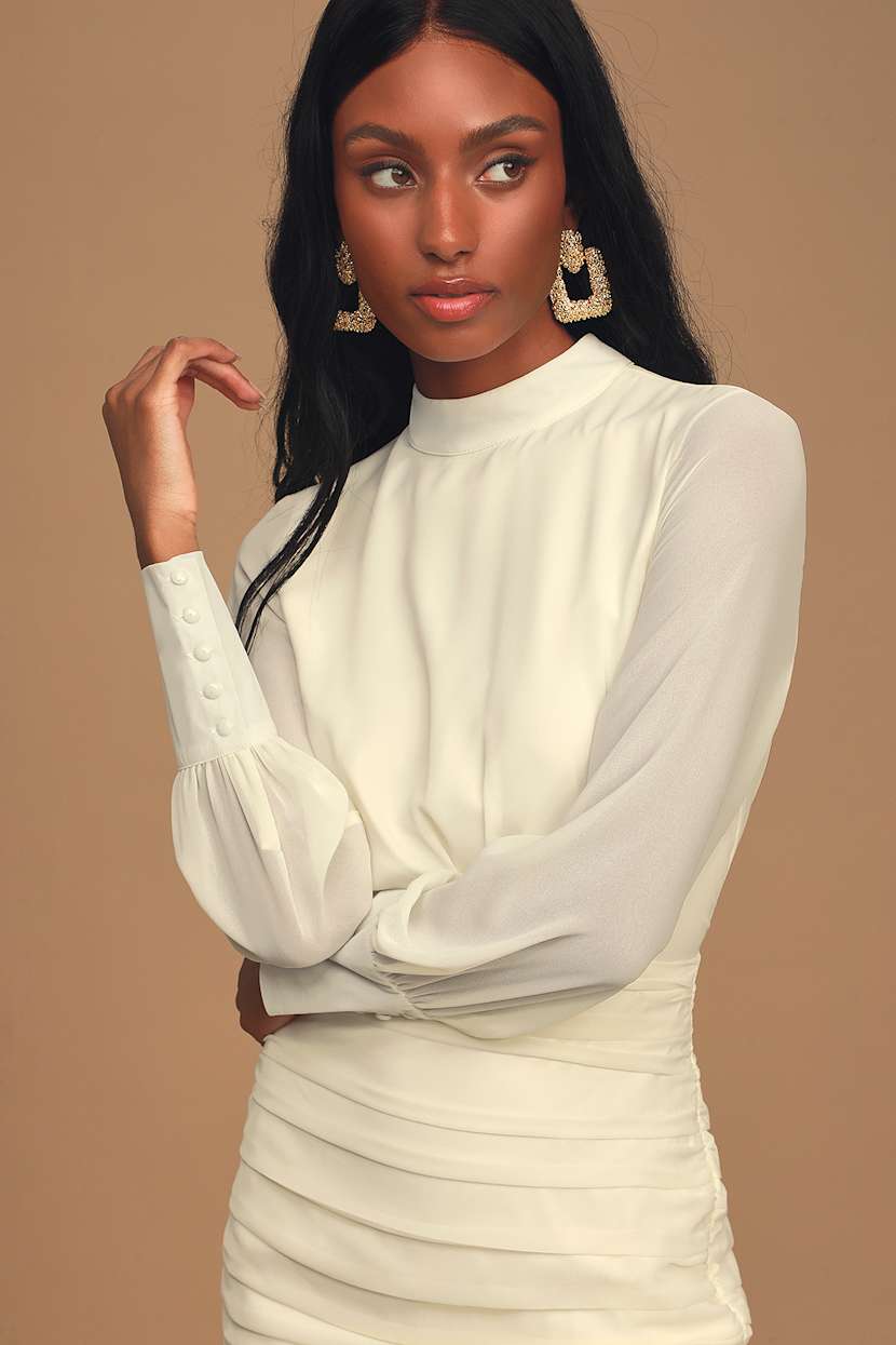 cream woven ruched cup detail long sleeve bodycon dress cream woven ruched cup detail long sleeve bodycon dress Nude Mesh Off Shoulder Long Sleeve Ruched