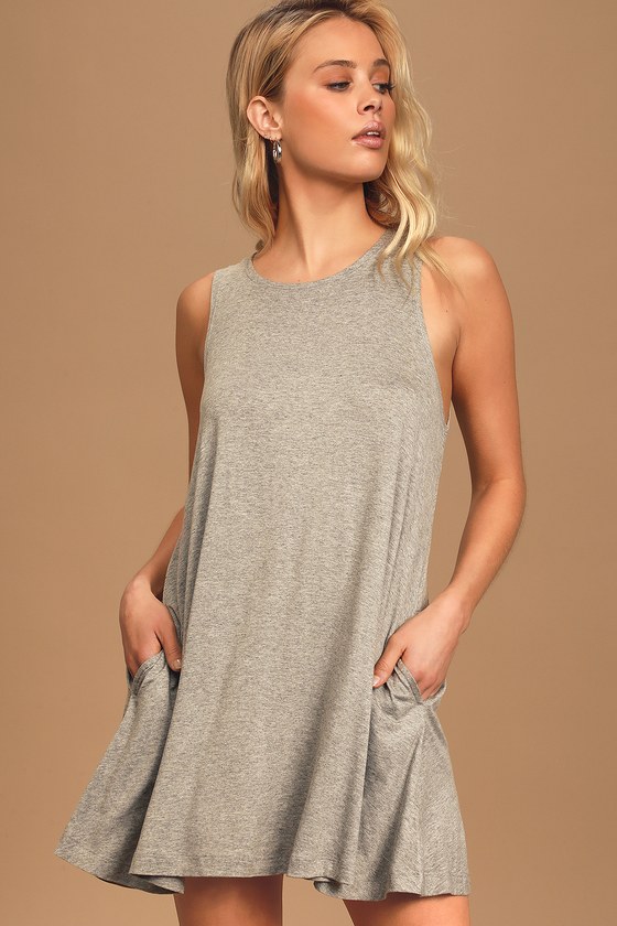 Cute Heather Grey Dress - Swing Dress - Sleeveless Mini Dress - Lulus