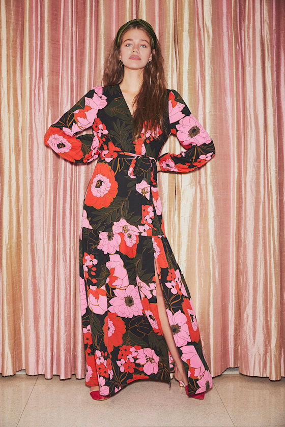 Dreaming On Black Multi Floral Print Balloon Sleeve Maxi Dress 2