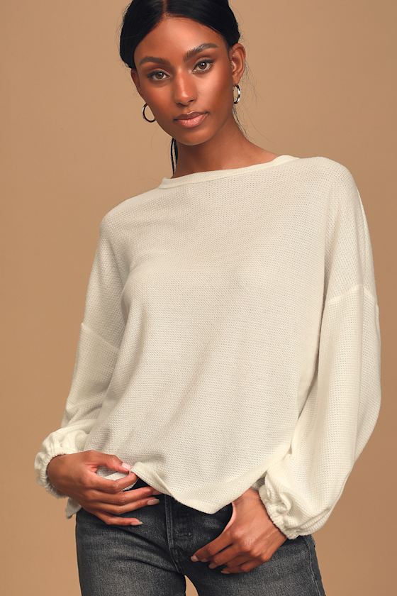 Give A Little Love White Waffle Knit Tie-Back Sweater Top 2