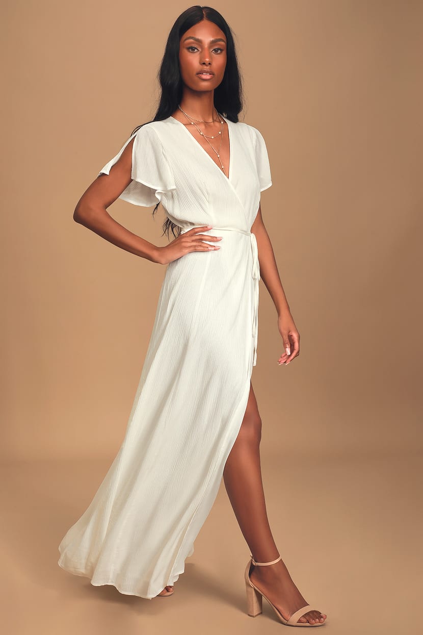 White Dress - Lovely Wrap Dress - Maxi Dress - Short Sleeve Dress - Lulus