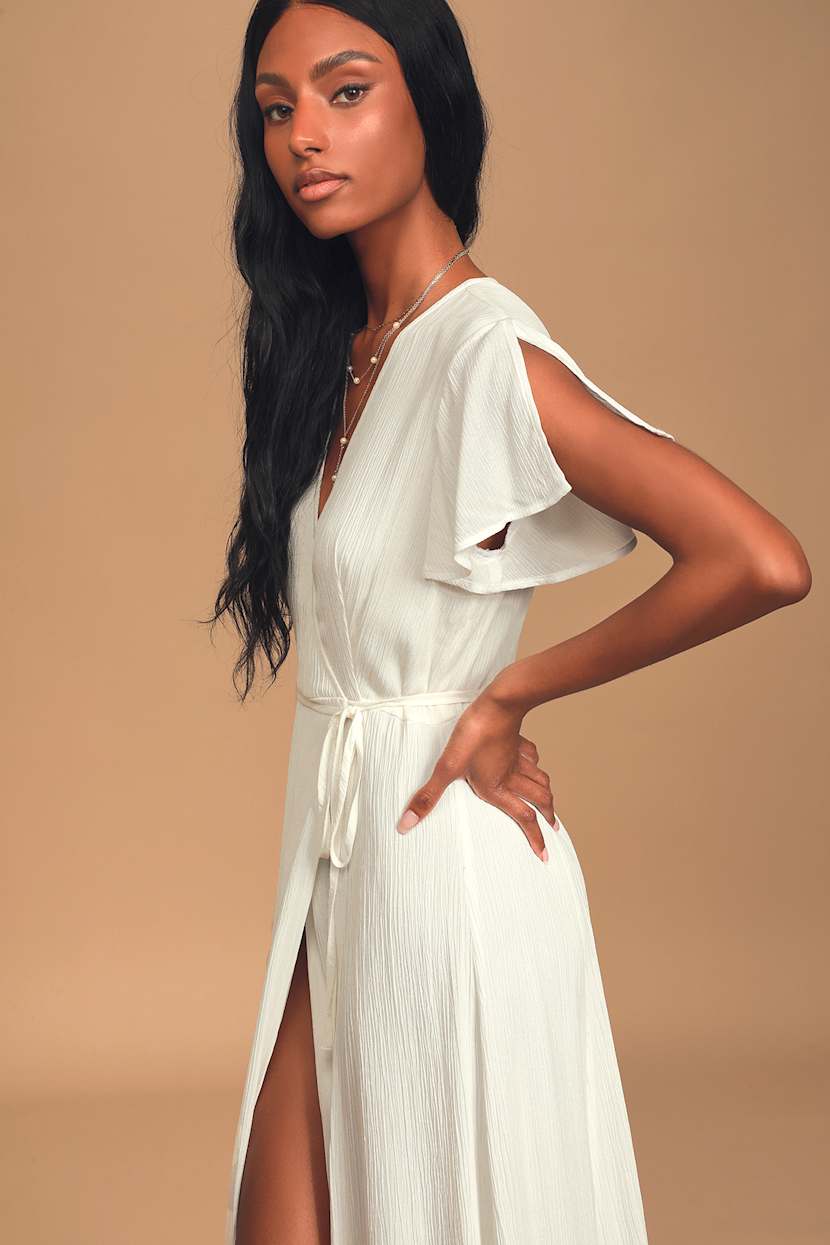 white christmas dresses AMY PENCIL WRAP DRESS (CREAM/GOLD) | Love Cherish main image 0