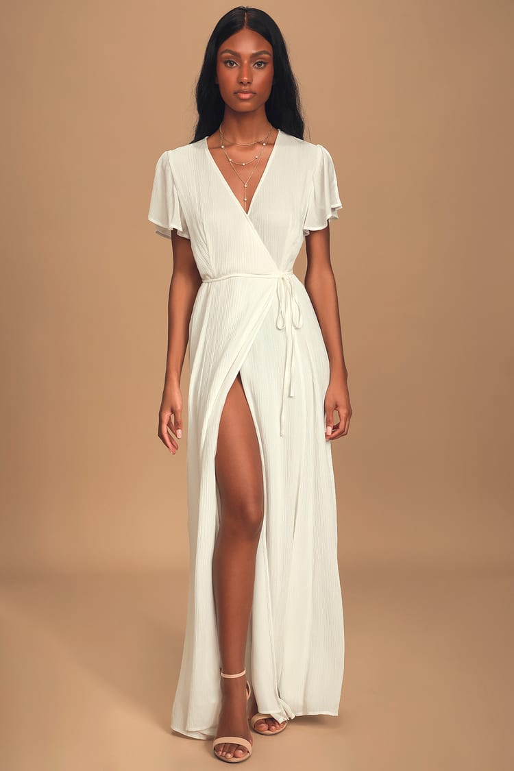 Staat boog slijtage White Dress - Lovely Wrap Dress - Maxi Dress - Short Sleeve Dress - Lulus