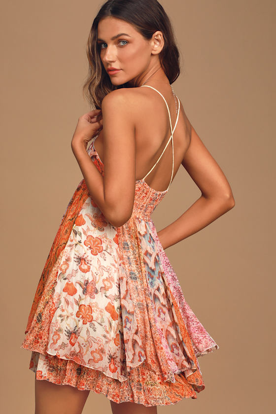 Kate Coral Print Multi Print Babydoll Dress 6