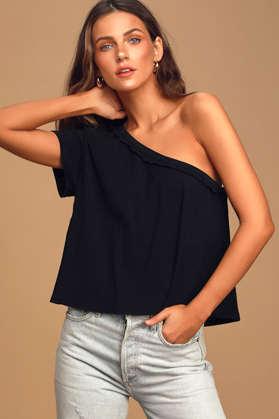 Cute Black Top OneShoulder Top Basic Black Tee Black Top Lulus