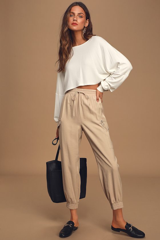The Bottom Line Beige Cargo Joggers 2
