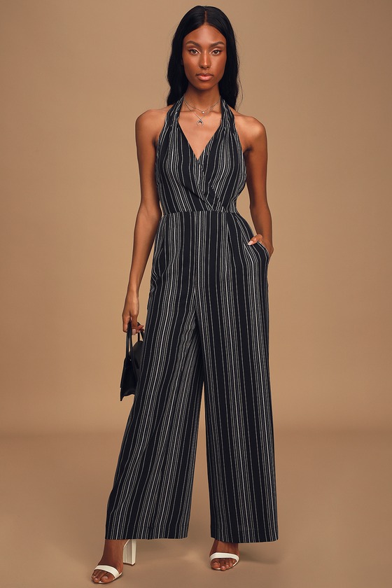 Chic Black Jumpsuit - Multi Striped Jumpsuit - Halter Jumpsuit - Lulus