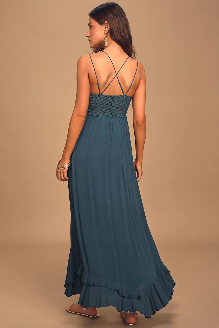 adella maxi slip lace dress Free People ADELLA MAXI SLIP DRESS Red Rose Lace Smocked Back