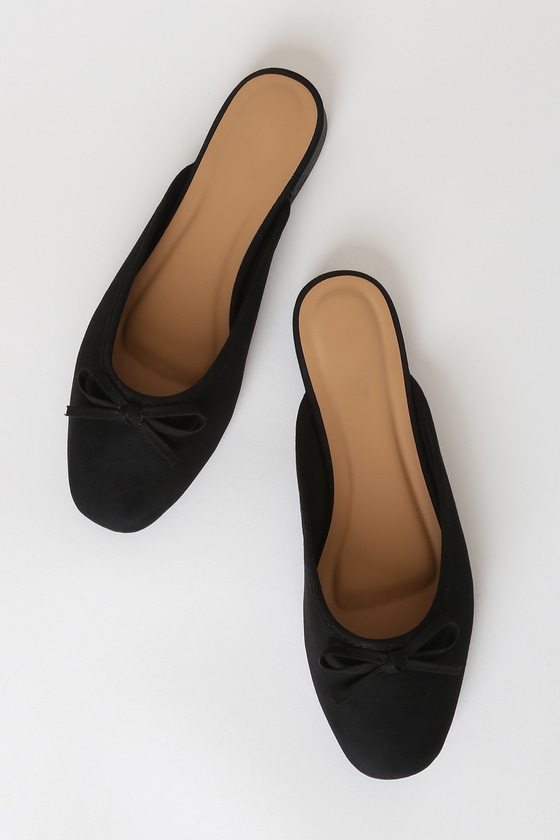Cute Black Shoes - Vegan Suede Flats - Slides - Mules - Lulus