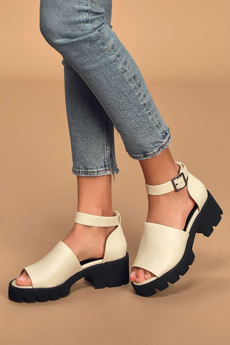 sandals footwear on Bc Footwear United Off White Vegan Leather Sandals Platforms Lulus