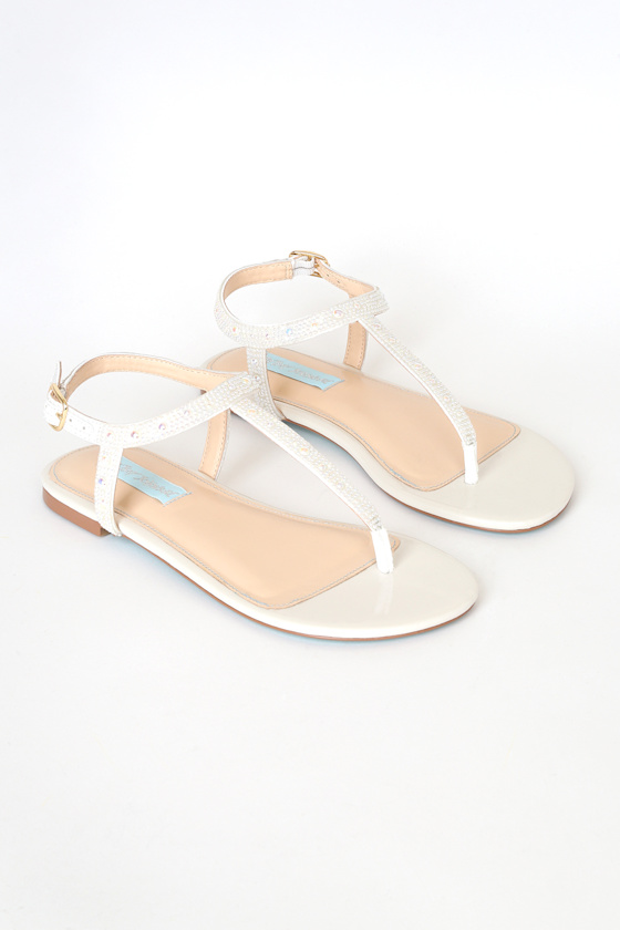 Lux White Beaded T-Strap Sandals 3