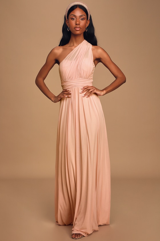 blush maxi bridesmaid dress