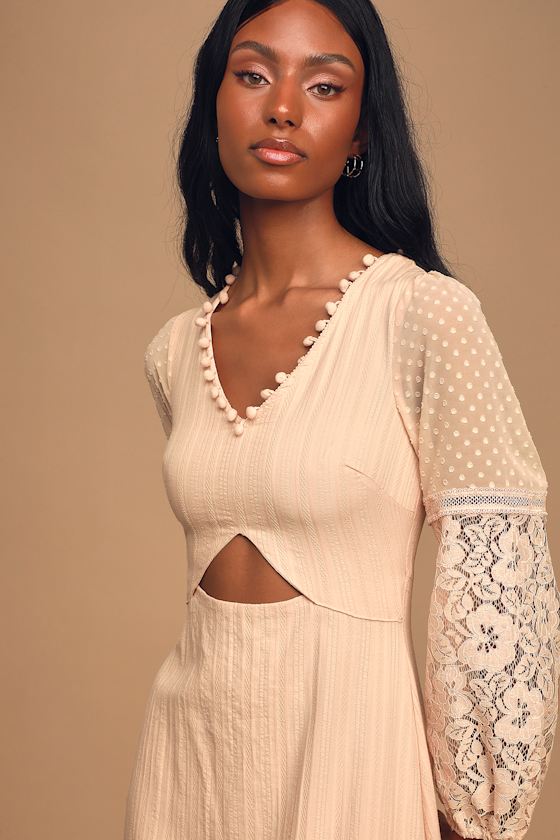 Modern Menagerie Blush Lace Cutout Long Sleeve Midi Dress 2