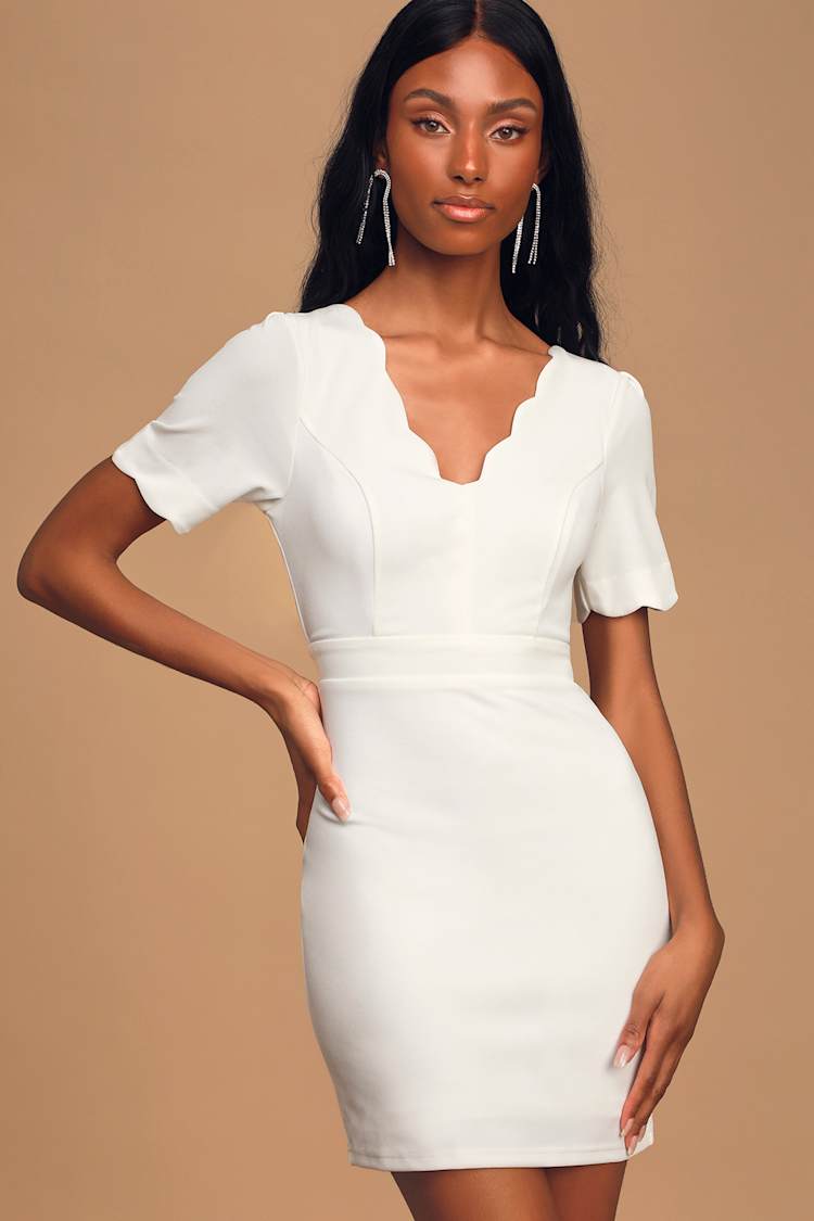 Cute White Dress - Bodycon Dress - Scalloped Dress - Dress - Lulus