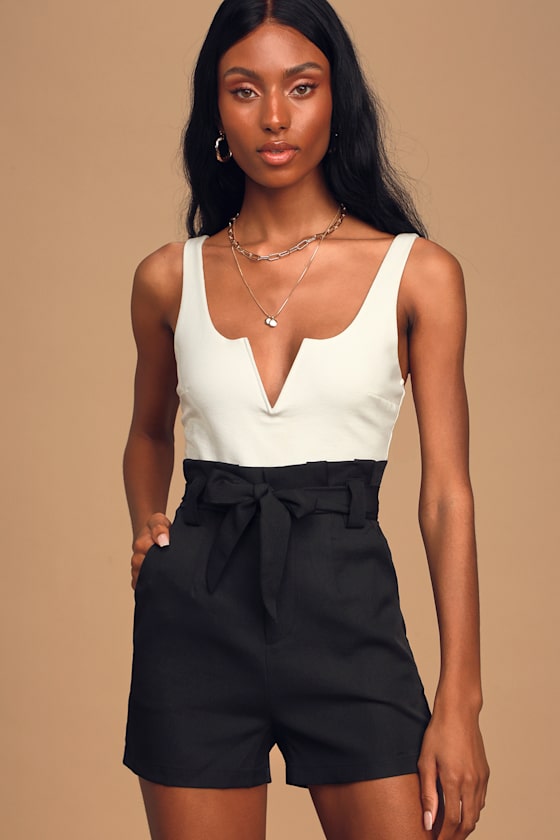 Cute Black Shorts Paper Bag Waist Shorts Belted Shorts Lulus