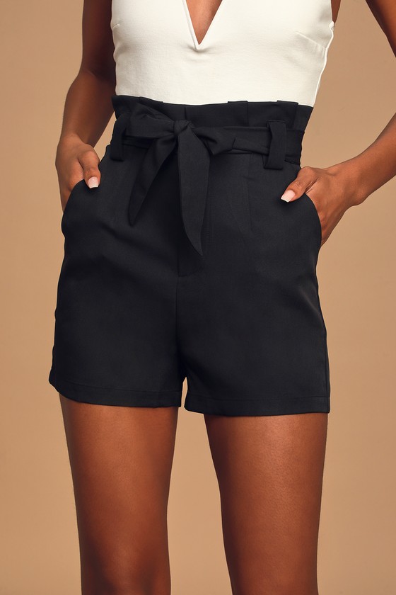 high waisted black paperbag shorts