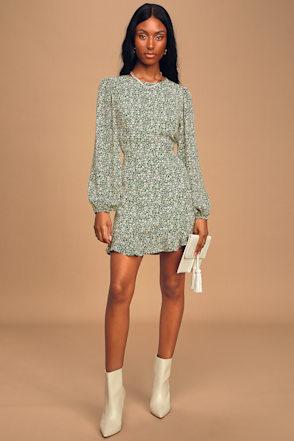 Cute Green Dress - Floral Print Dress - Ruffled Mini Dress - Lulus