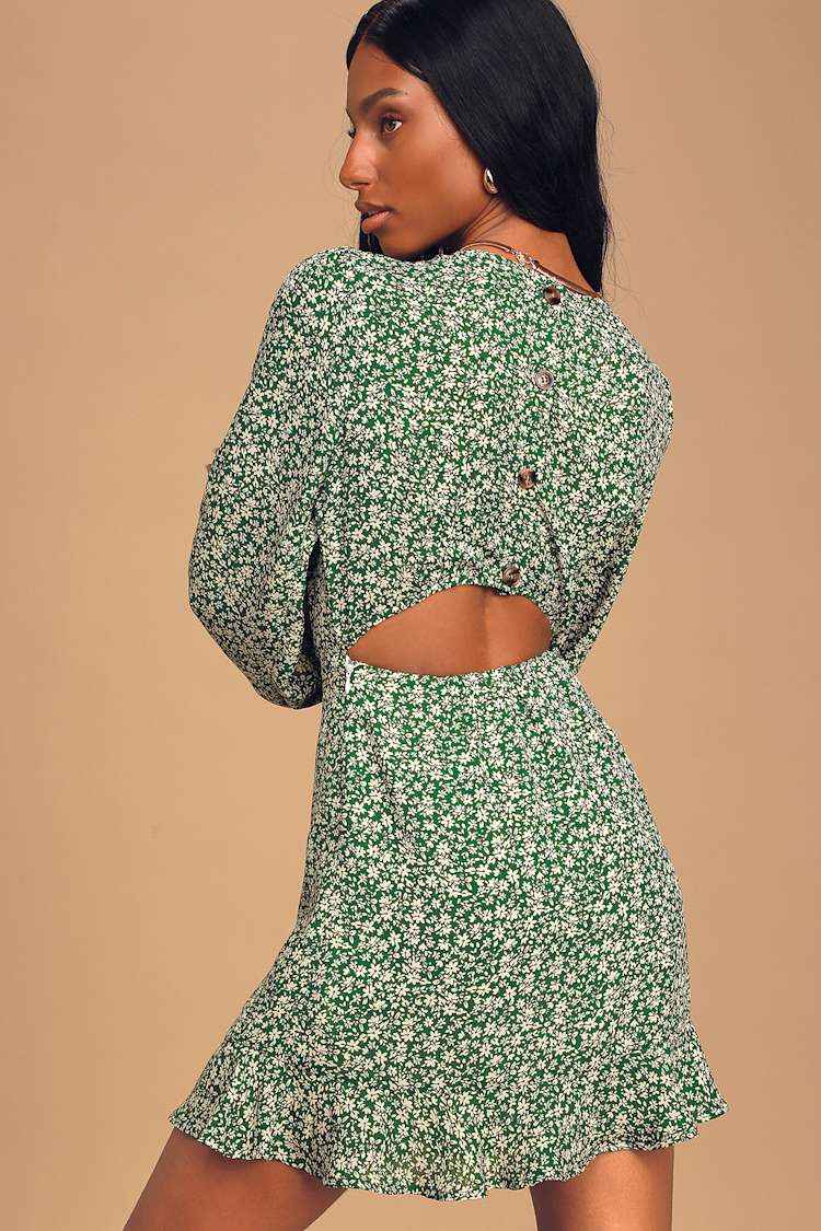 Blooming Darlin' Green Floral Print Ruffled Mini Dress