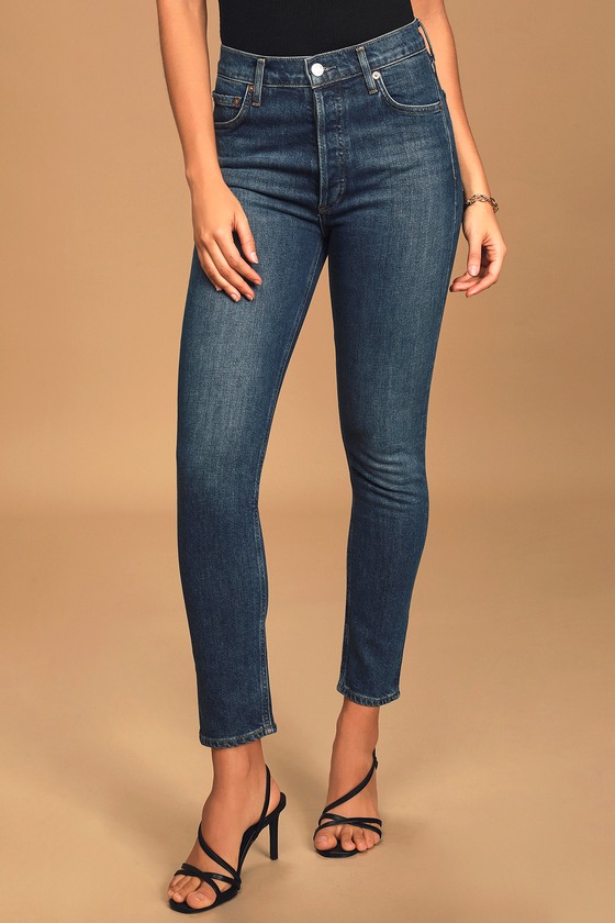 slim leg high waist jeans